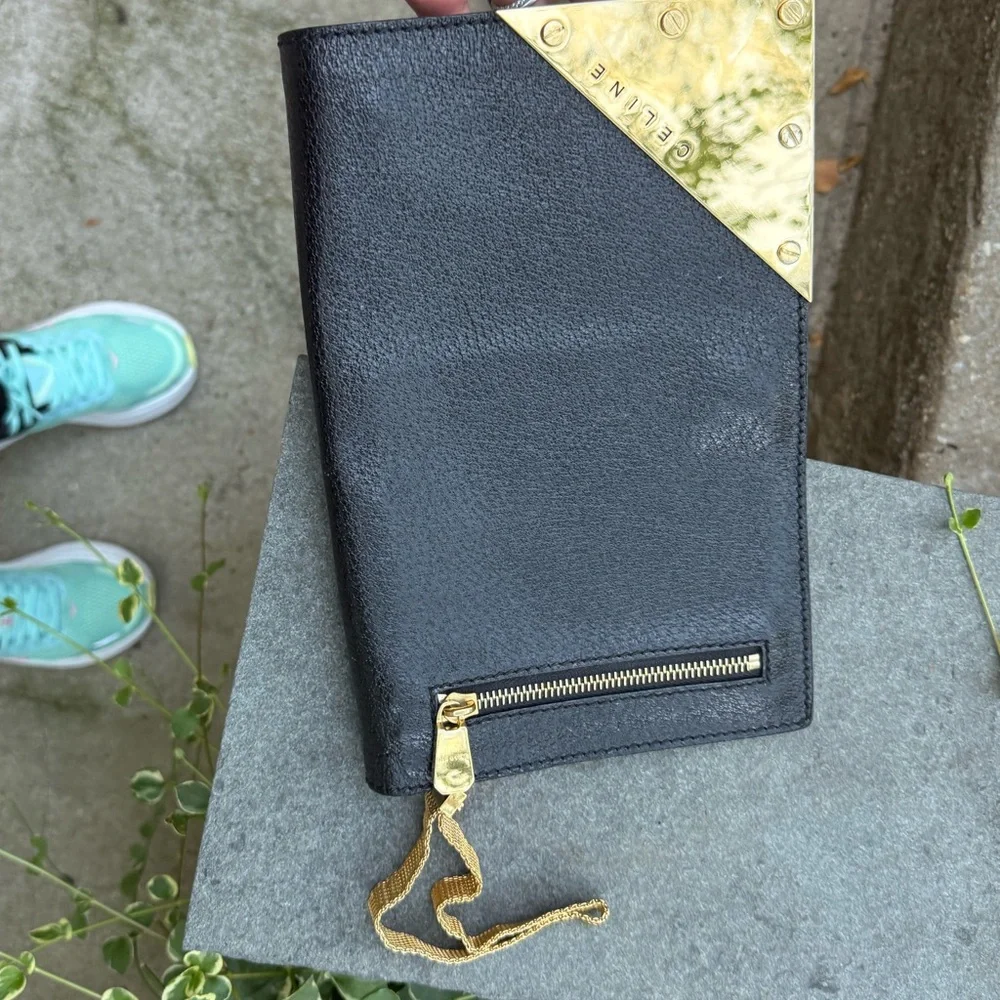 INSANE EUC Celine runway black and Gold long leather Clutch mesh wristlet
